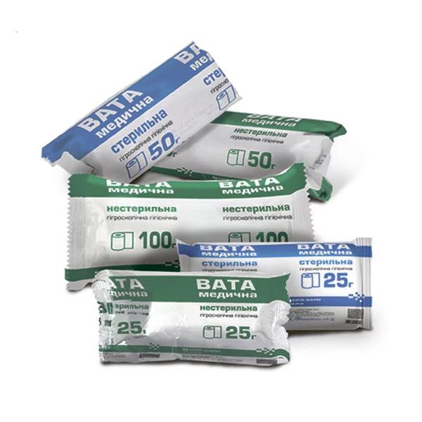 Вата медична гігроскопічна гігієнічна нестерильна ТМ "ЮРІЯ-ФАРМ", рулон, 100 г